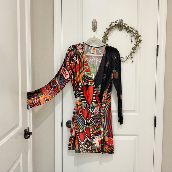 Farm Rio Carnival Hearts Wrap Dress Size L, NWT - Picture 2 of 7